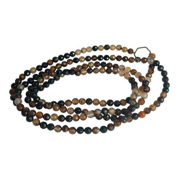 Coffee Brown Striped Agate Stone Beaded Single Strand Necklace - Picture 5 of 5
